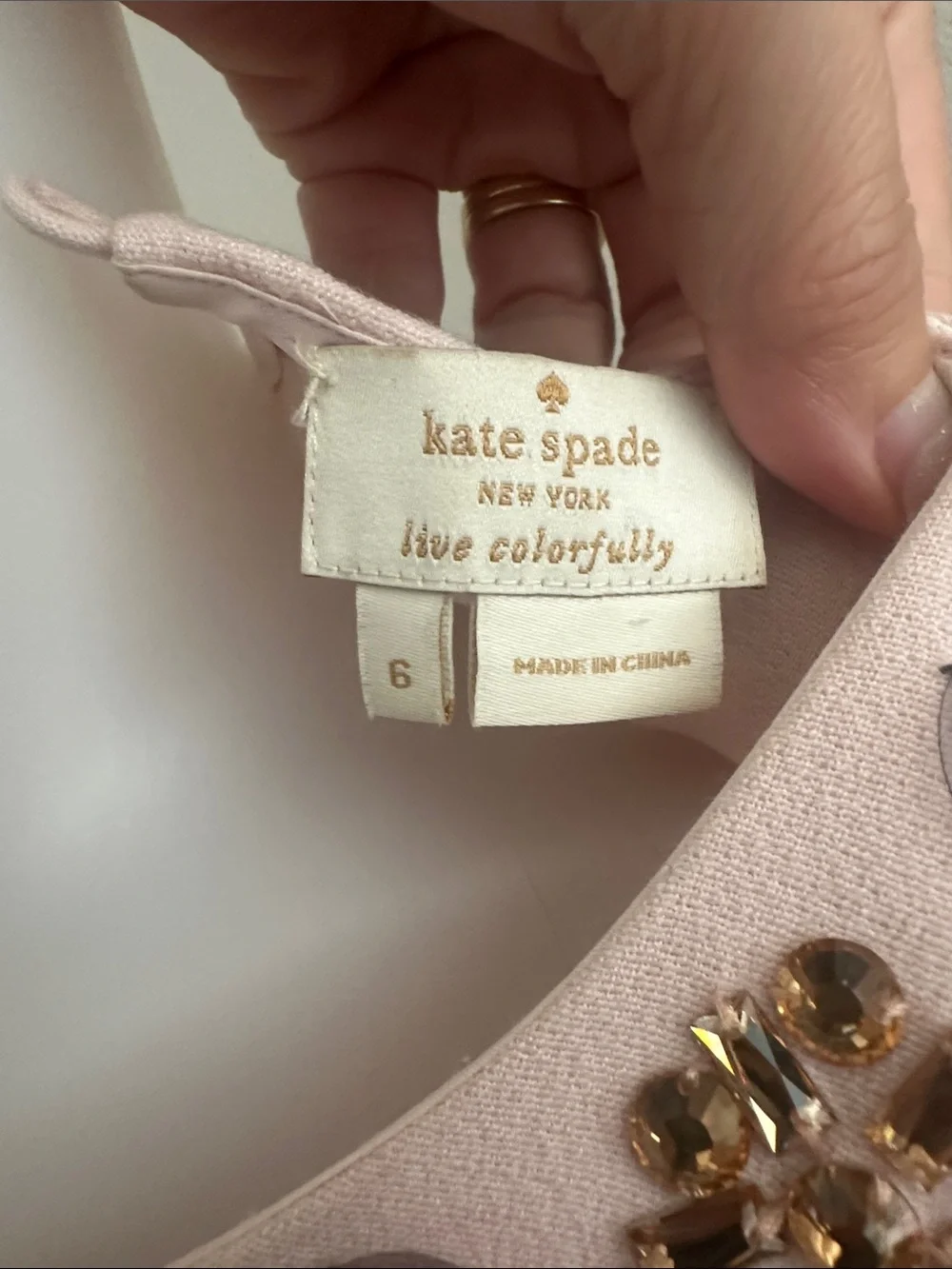 kate spade Blush Pink Jeweled Crewneck Short-Sleeve Top
